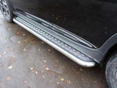 Пороги с площадкой алюминиевый лист 60 мм ТСС для Subaru XV 2017-2021